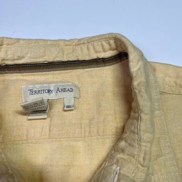 Territory Ahead Men's XXL Pale Yellow Long Sleeve Button-Up Shirt Linen Cotton - Picture 6 of 9